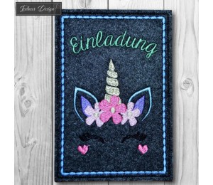 Stickdatei ITH - Postkarte Dreaming Unicorn Einladung